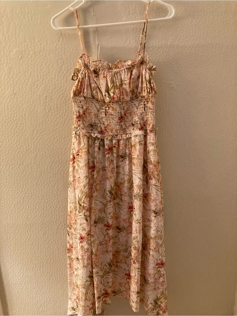 Roxy Floral Smocked Sundress in Soft Cream and Pink